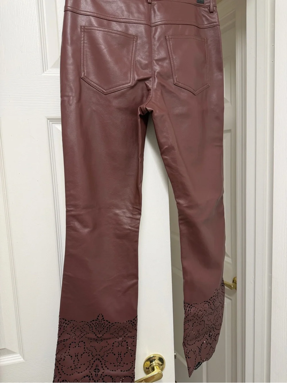 NWT By Anthropologie Faux Leather Slim Flare Pants Chocolate Size 8 - Picture 14 of 16